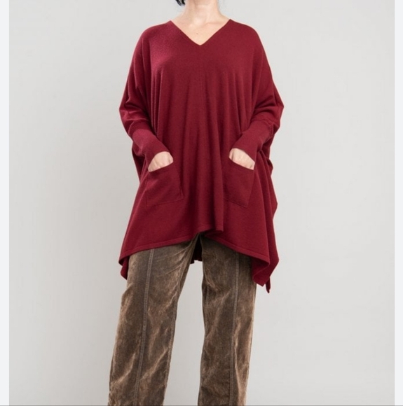 Bryn Walker Oversized Burgundy Red Tunic Long Sleeve Sweatshirt Top Size Small - Picture 11 of 11